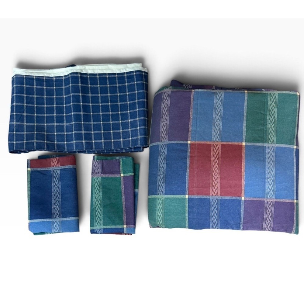 Vintage Westpoint Stevens Queen Bed Set Aztec Check Comforter skirt Shams Plaid